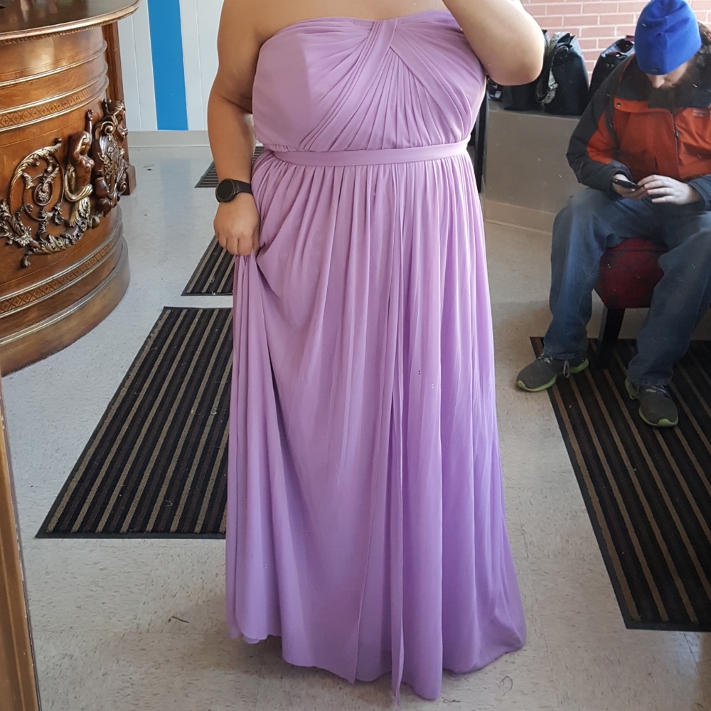 David's Bridal Purple Strapless Belted Formal Gown